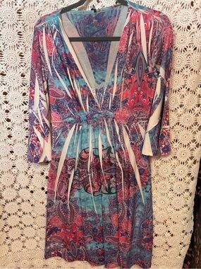Sienna Rose Blue & Pink Paisley V-Neck Midi Dress